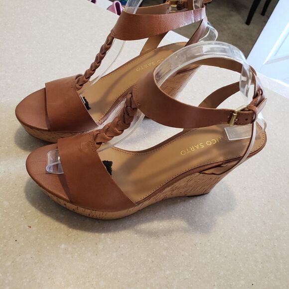 Franco Sarto Chestnut Leather Wedges.  Size 11 T-Strap Cork Platform. - Picture 5 of 9